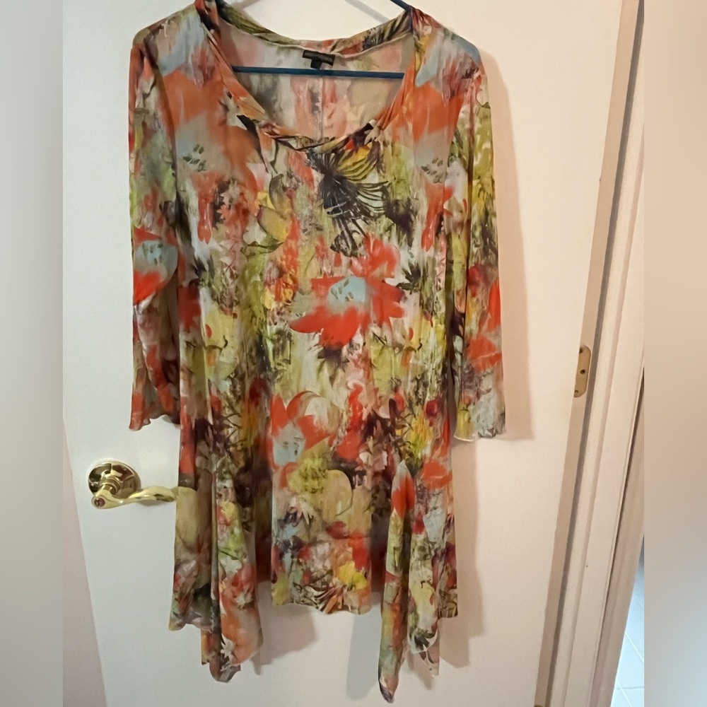Coco + Carmen Floral Watercolor Tunic Top - Multi-Color sheer